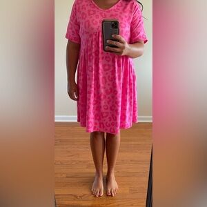 BOMBOM Women’s short sleeve pink leopard dress